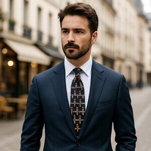 👔 Vintage Michael Austin 100% Silk Tie — Made in USA • Navy & Burgundy